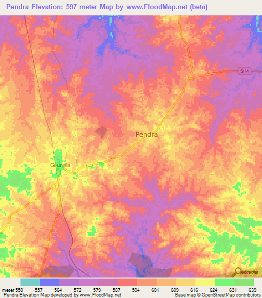 Pendra,India Elevation Map