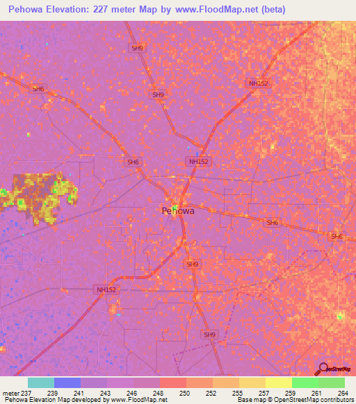 Pehowa,India Elevation Map