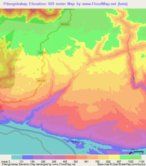 Pdengshakap,India Elevation Map