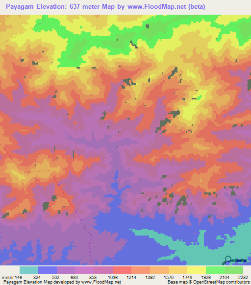Payagam,India Elevation Map