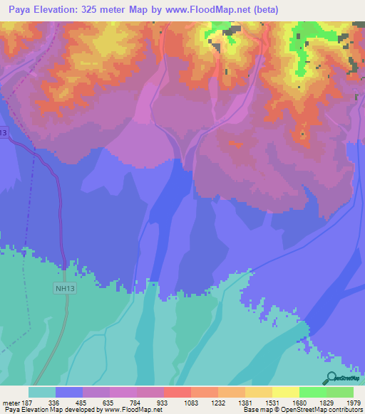 Paya,India Elevation Map