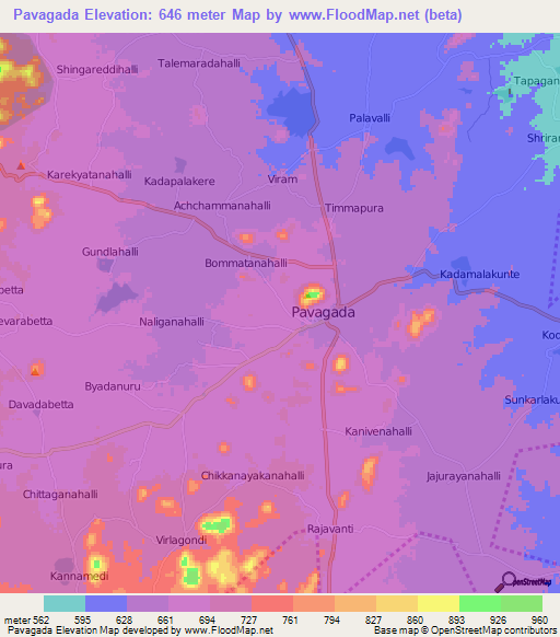 Pavagada,India Elevation Map
