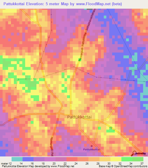 Pattukkottai,India Elevation Map