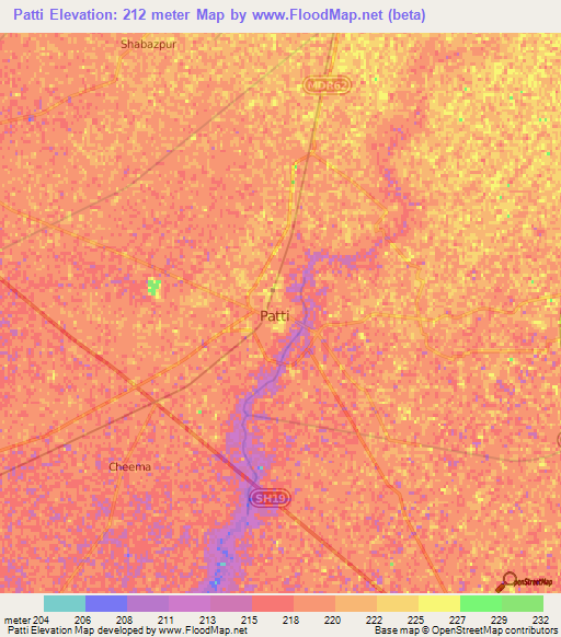 Patti,India Elevation Map