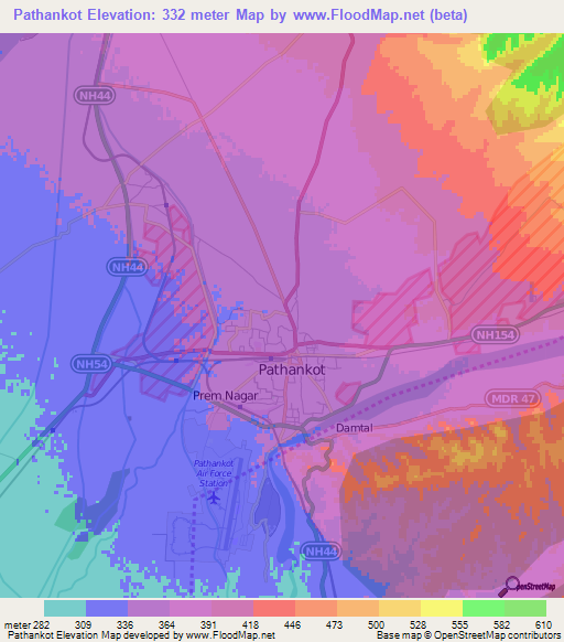 Pathankot,India Elevation Map
