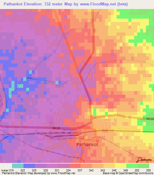 Pathankot,India Elevation Map