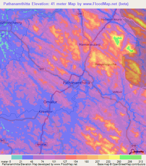 Pathanamthitta,India Elevation Map