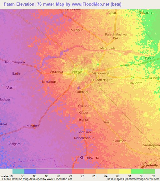 Patan,India Elevation Map
