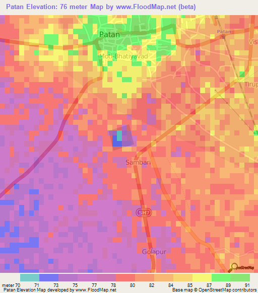 Patan,India Elevation Map