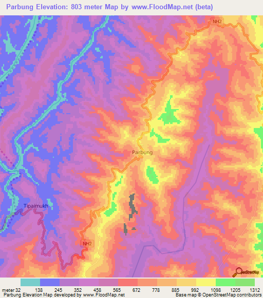 Parbung,India Elevation Map