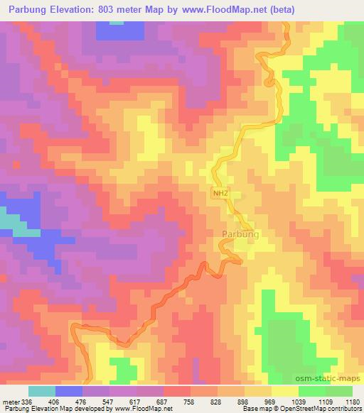 Parbung,India Elevation Map