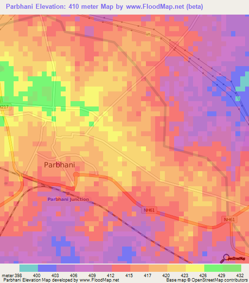 Parbhani,India Elevation Map