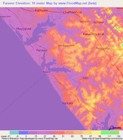 Paravur,India Elevation Map