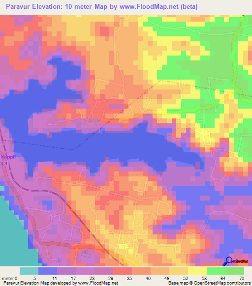 Paravur,India Elevation Map