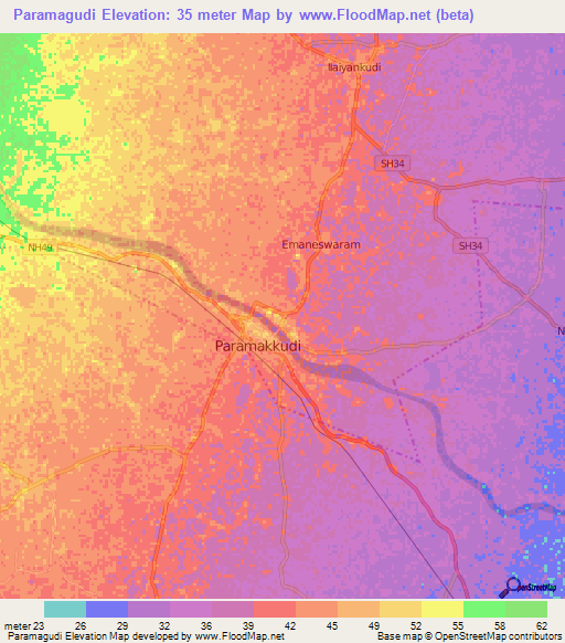 Paramagudi,India Elevation Map