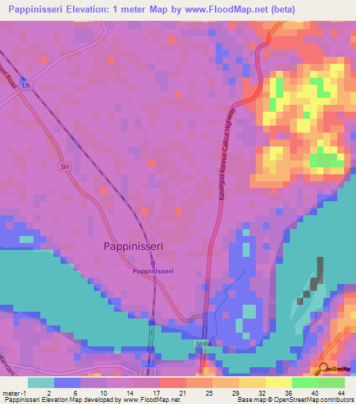 Pappinisseri,India Elevation Map