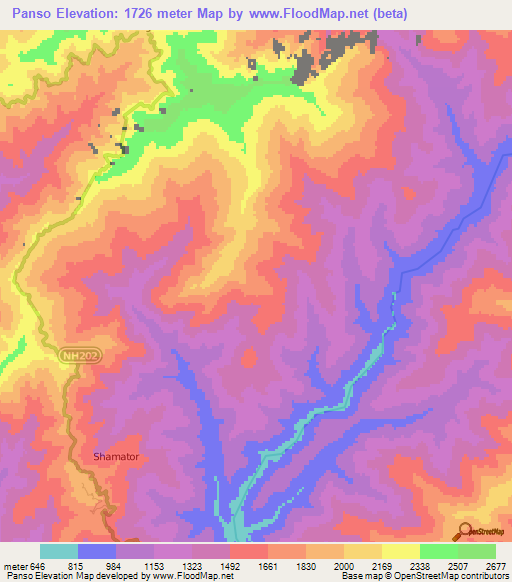 Panso,India Elevation Map