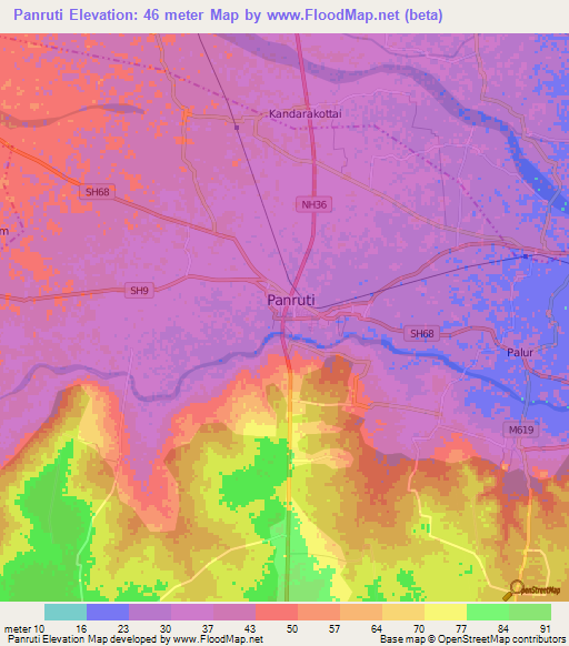 Panruti,India Elevation Map