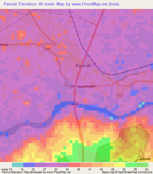 Panruti,India Elevation Map
