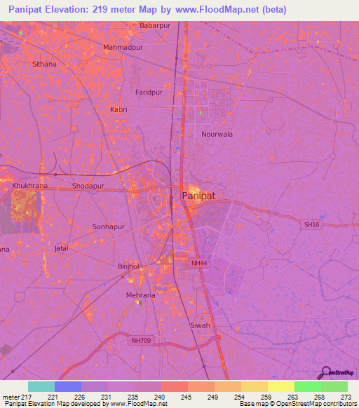 Panipat,India Elevation Map