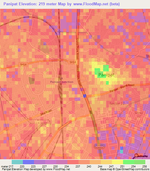 Panipat,India Elevation Map