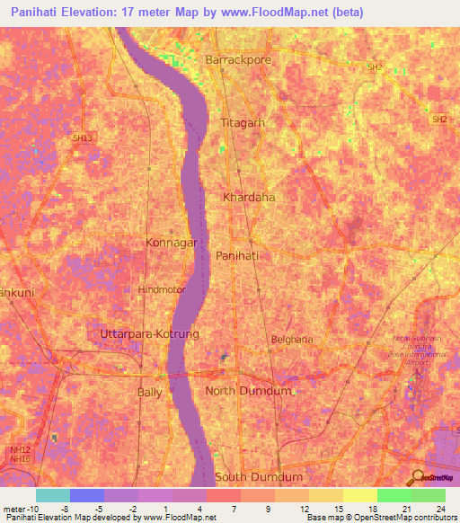 Panihati,India Elevation Map