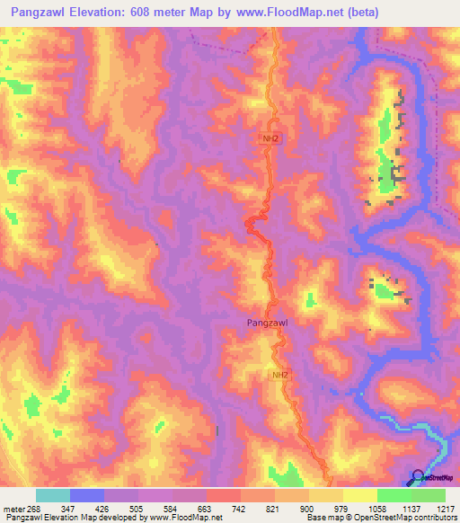 Pangzawl,India Elevation Map