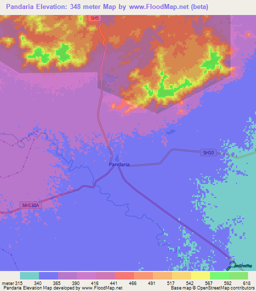 Pandaria,India Elevation Map