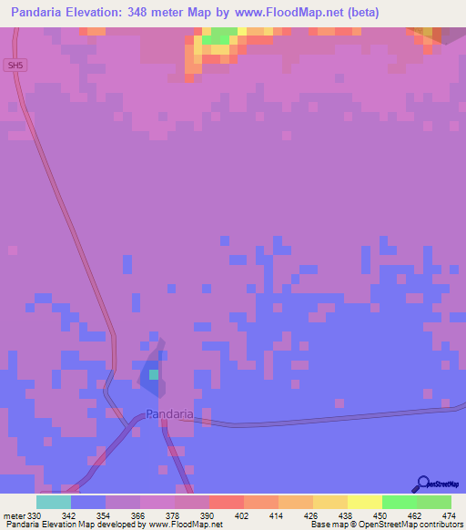 Pandaria,India Elevation Map