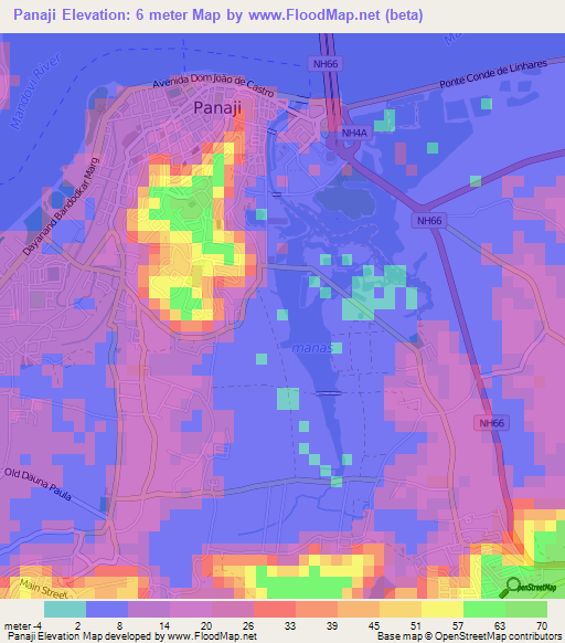 Panaji,India Elevation Map