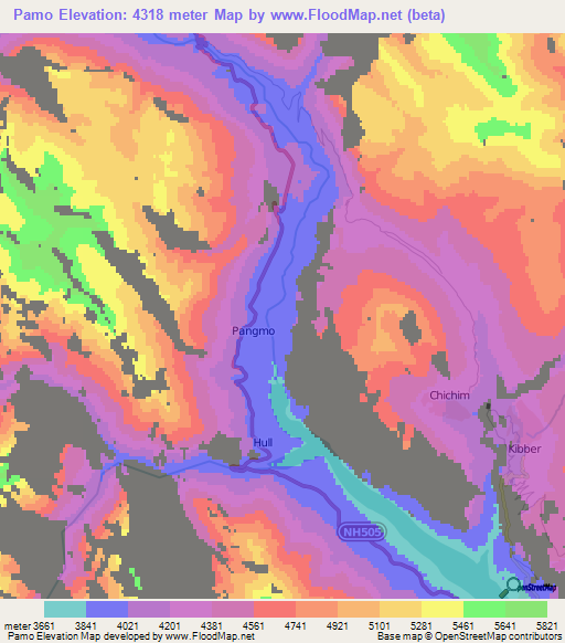 Pamo,India Elevation Map