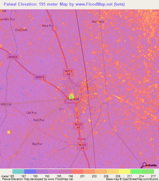Palwal,India Elevation Map