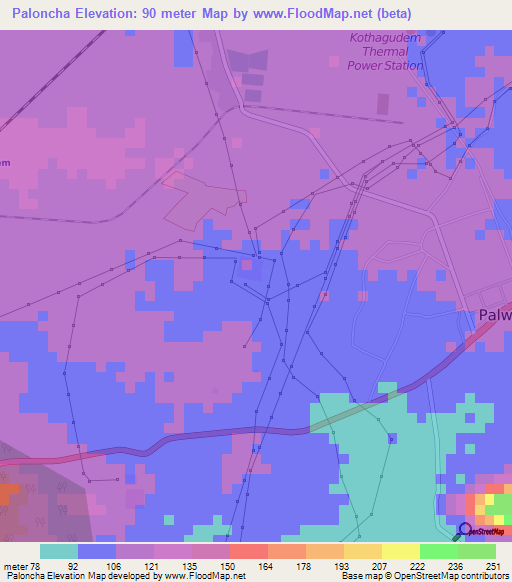 Paloncha,India Elevation Map