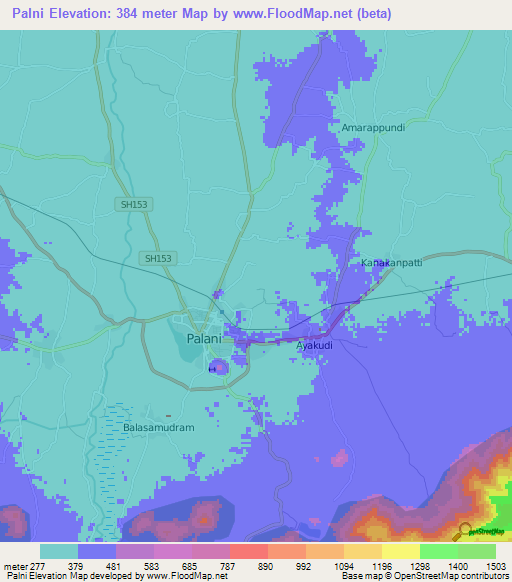 Palni,India Elevation Map