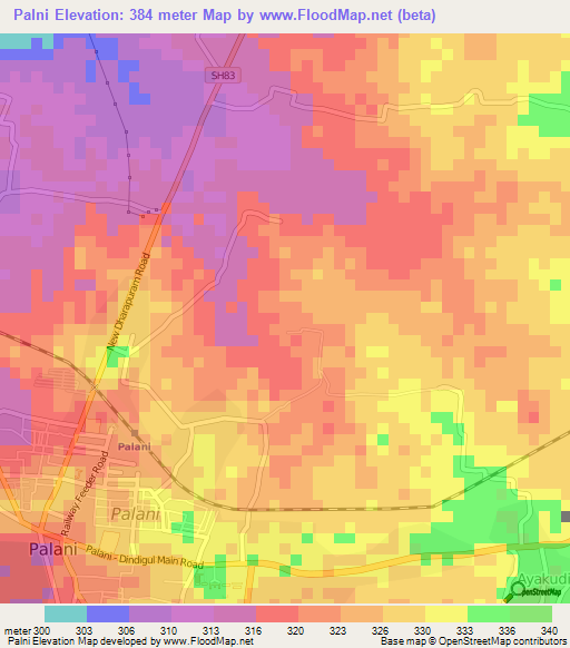 Palni,India Elevation Map