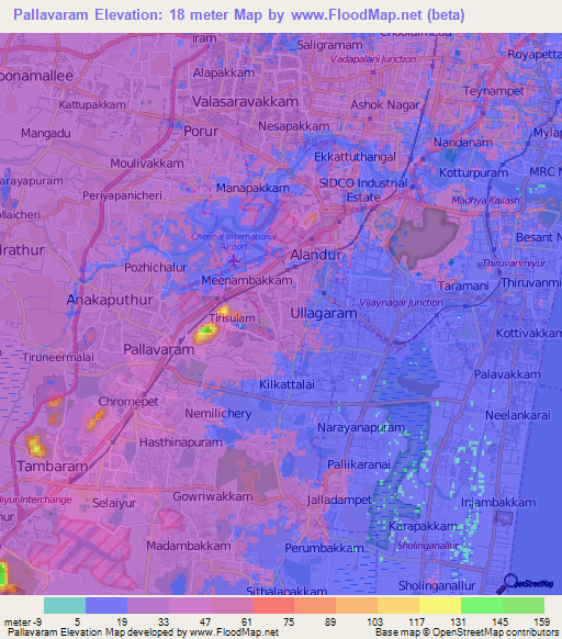 Pallavaram,India Elevation Map