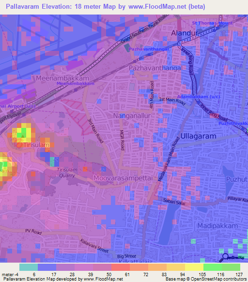 Pallavaram,India Elevation Map