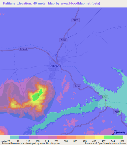 Palitana,India Elevation Map