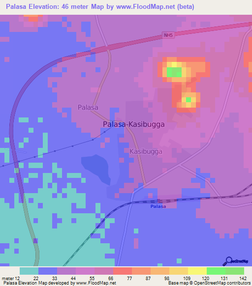 Palasa,India Elevation Map