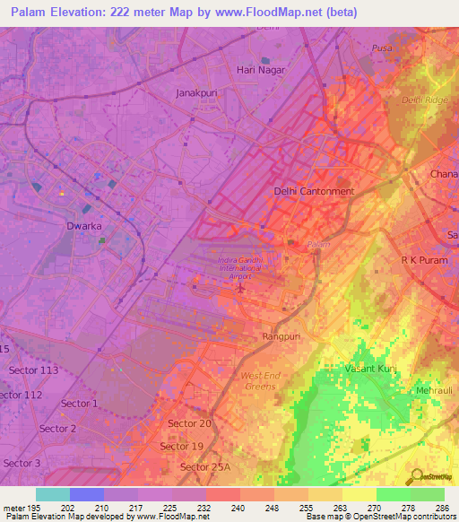 Palam,India Elevation Map