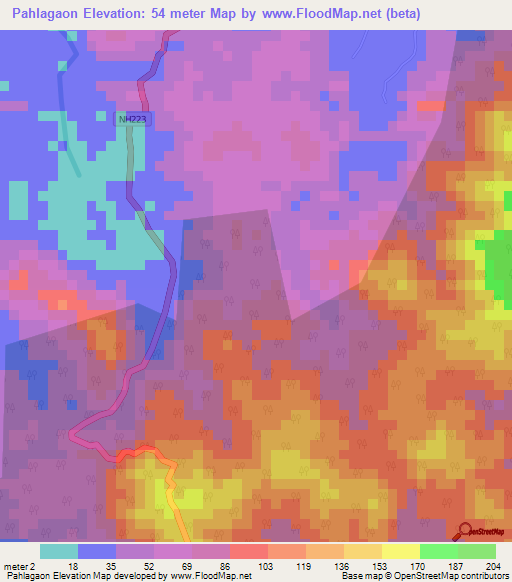 Pahlagaon,India Elevation Map