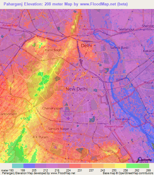 Paharganj,India Elevation Map