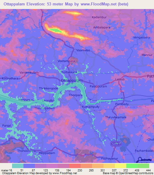 Ottappalam,India Elevation Map