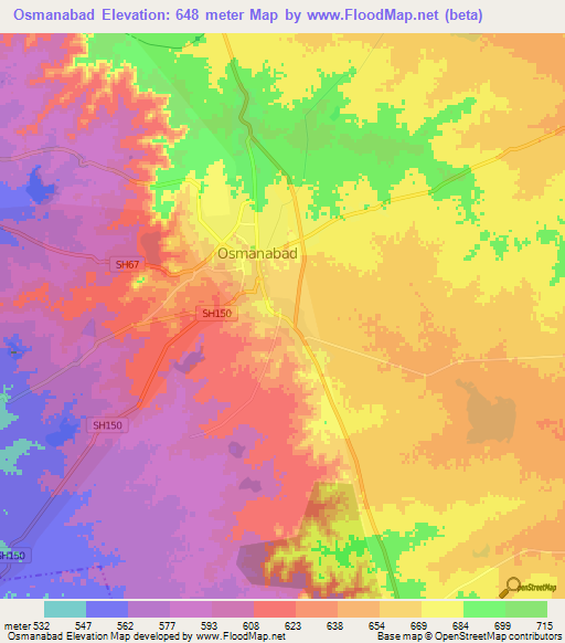 Osmanabad,India Elevation Map