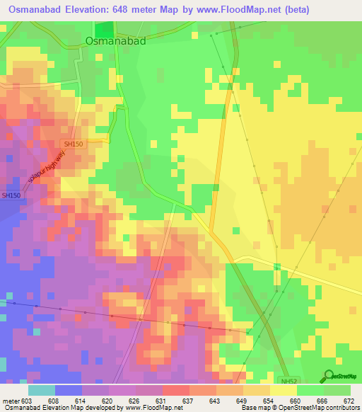 Osmanabad,India Elevation Map