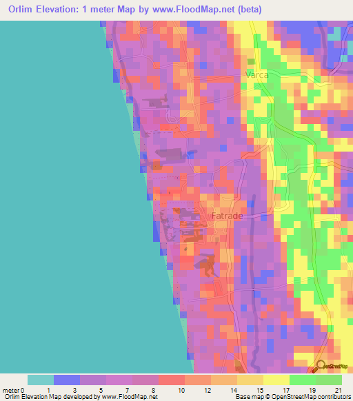 Orlim,India Elevation Map