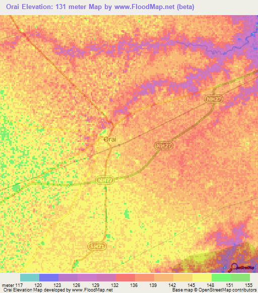 Orai,India Elevation Map