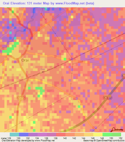 Orai,India Elevation Map
