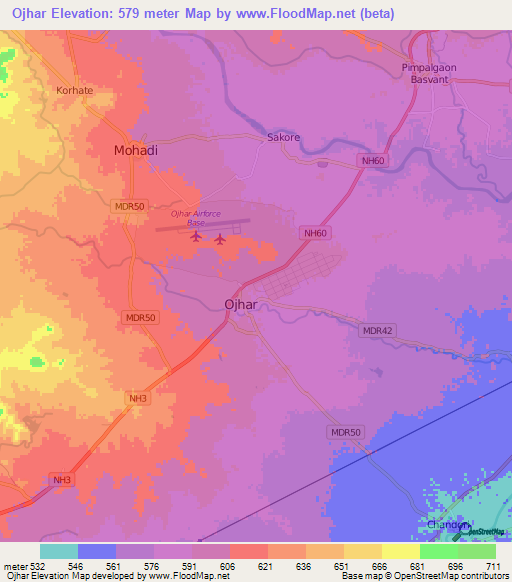 Ojhar,India Elevation Map