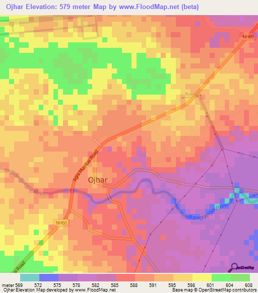 Ojhar,India Elevation Map